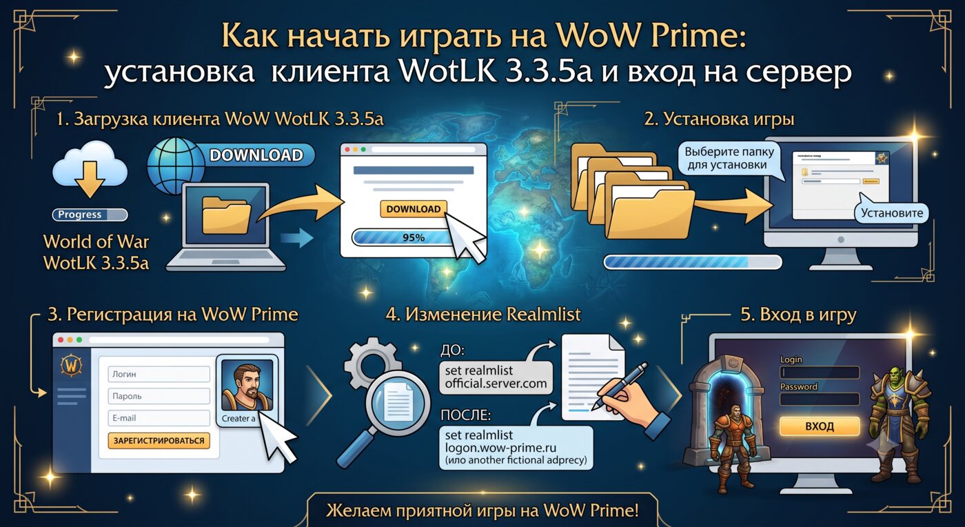 Как начать играть на WoW Prime: установка клиента WotLK 3.3.5a и вход на сервер